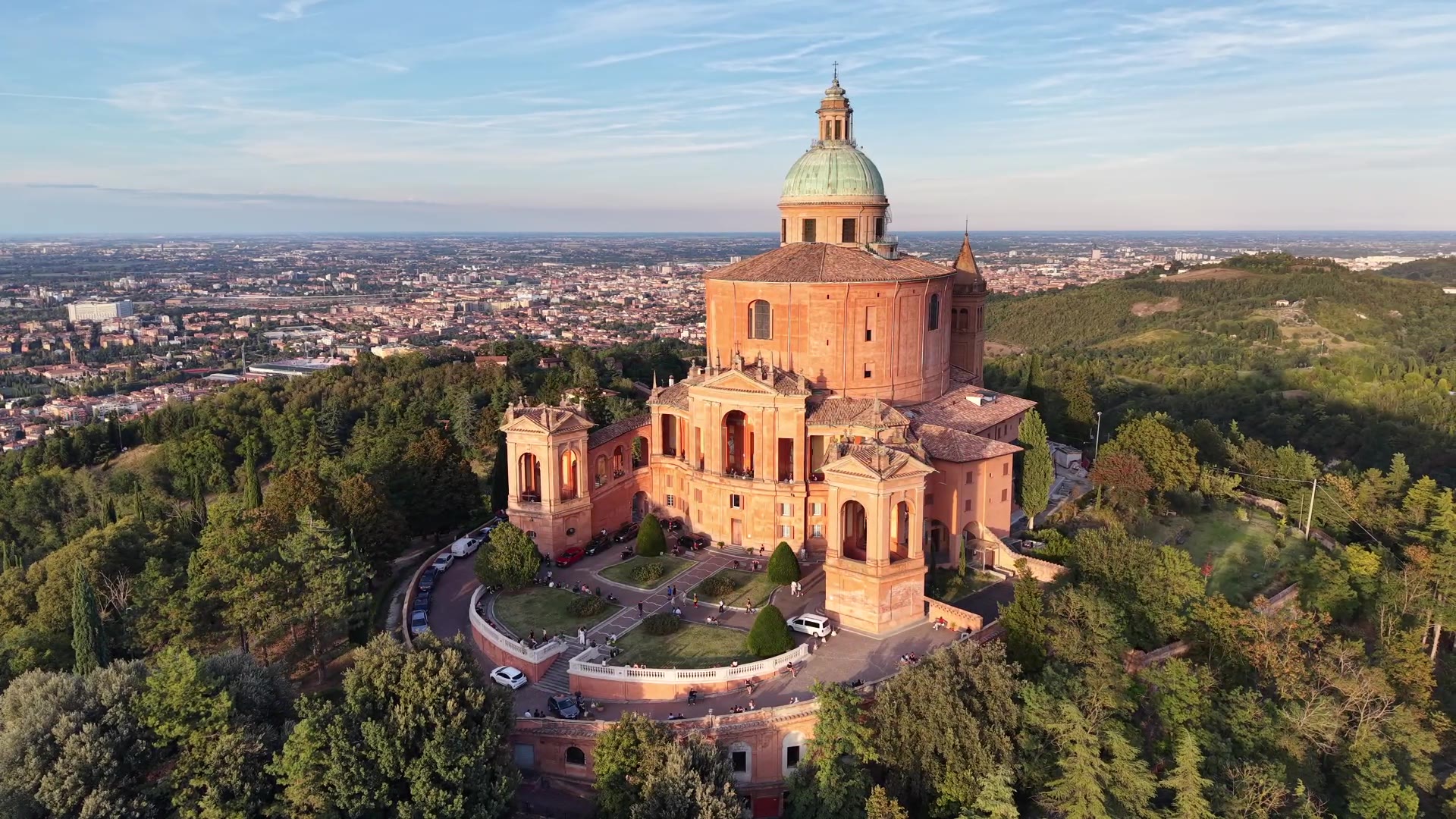 The Sanctuary of San Luca seen from the drone, Gianluca's first flight